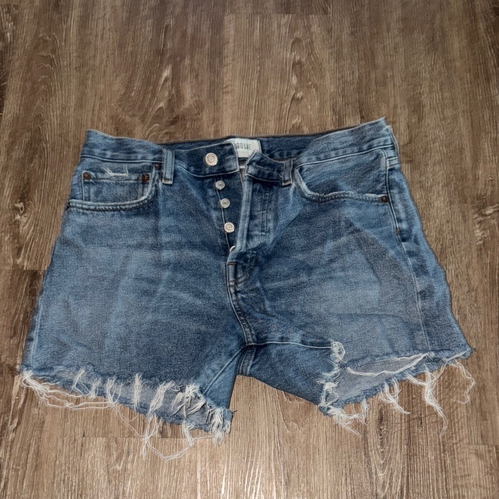 Agolde Distressed Blue Jean Shorts